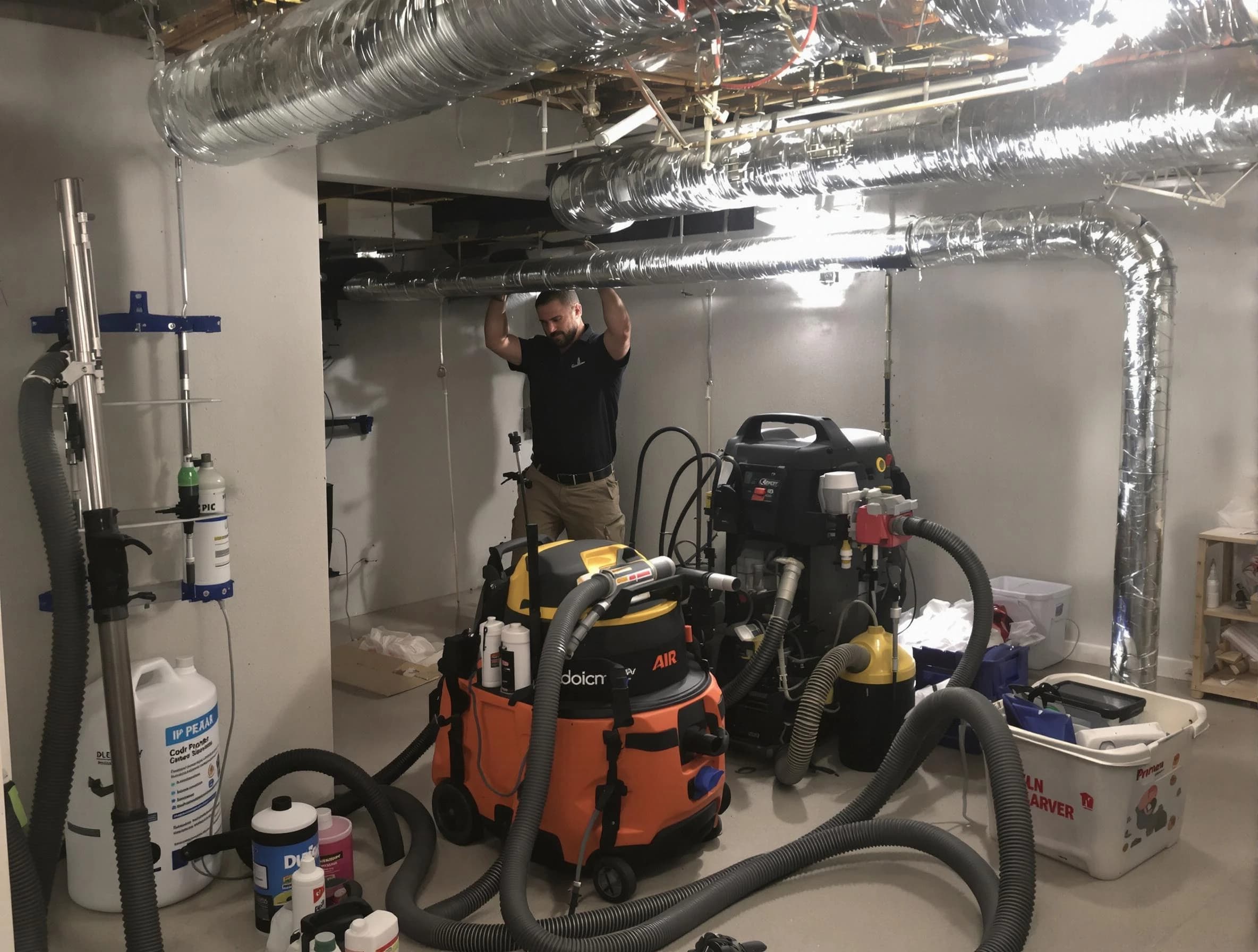 Walpole Air Duct Cleaning specialist performing professional mold removal from air ducts using safety equipment in Walpole