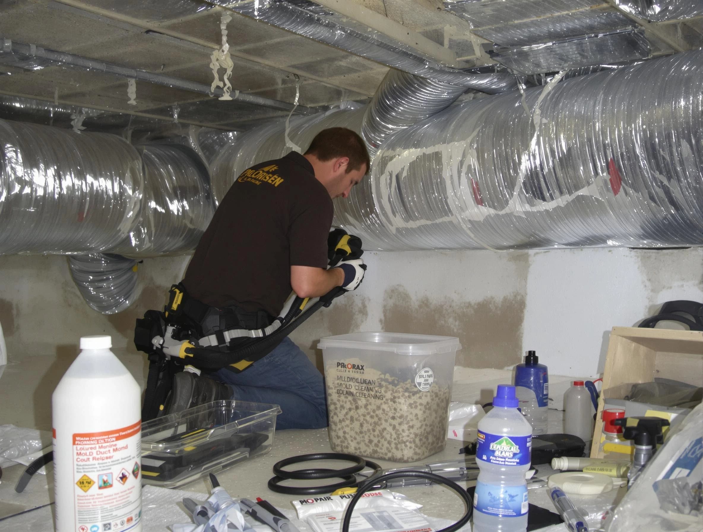 Walpole Air Duct Cleaning specialist performing professional mold removal from air ducts in Walpole