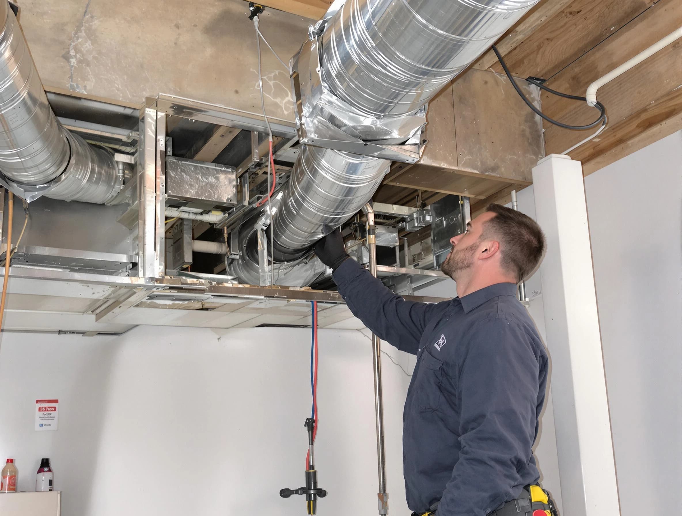 Walpole Air Duct Cleaning technician performing professional air duct repair using specialized tools in Walpole