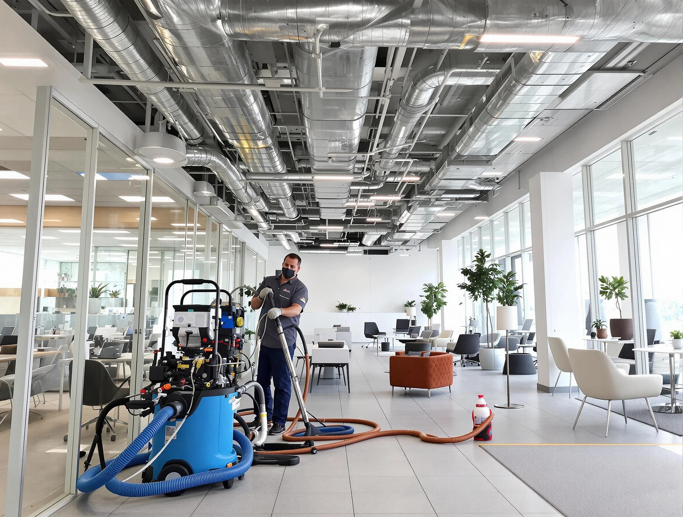 Walpole Air Duct Cleaning team conducting comprehensive commercial duct cleaning at a business location in Walpole