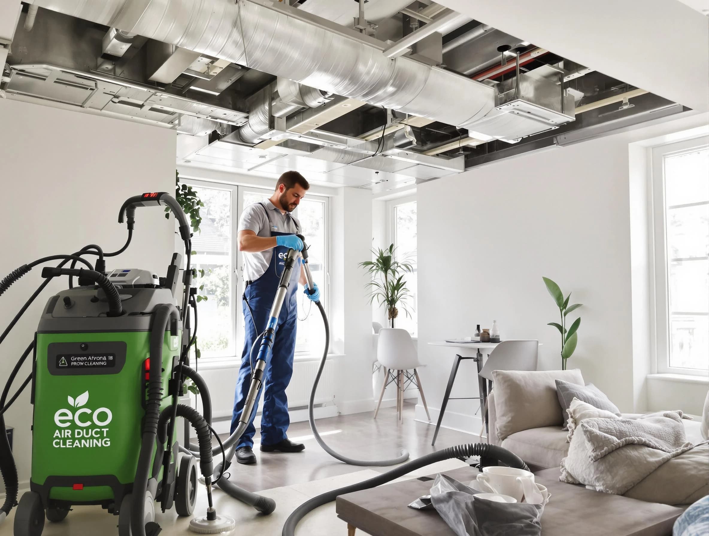 Walpole Air Duct Cleaning technician performing eco-friendly duct cleaning using sustainable methods in Walpole