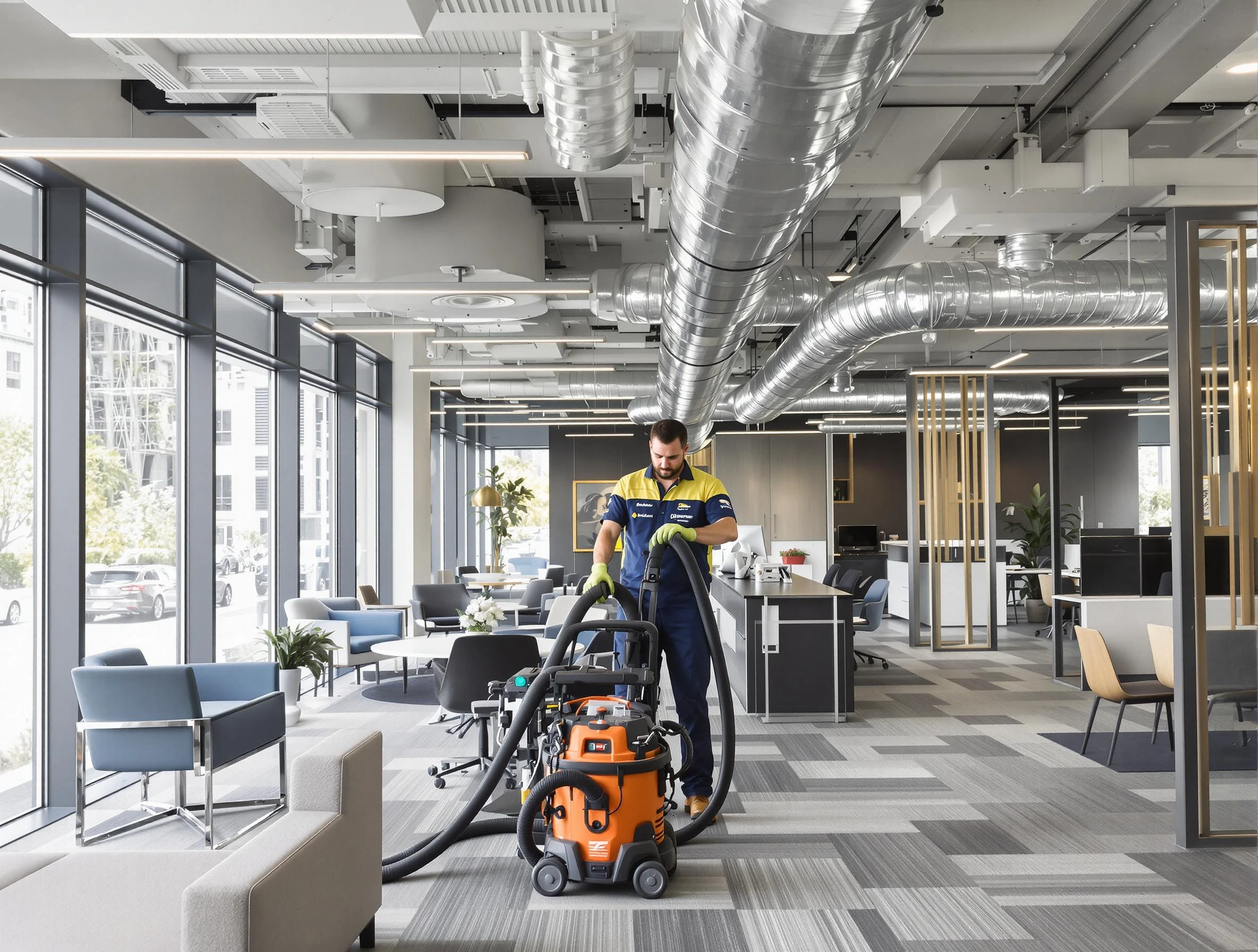 Walpole Air Duct Cleaning team performing thorough commercial duct cleaning at a Walpole business center