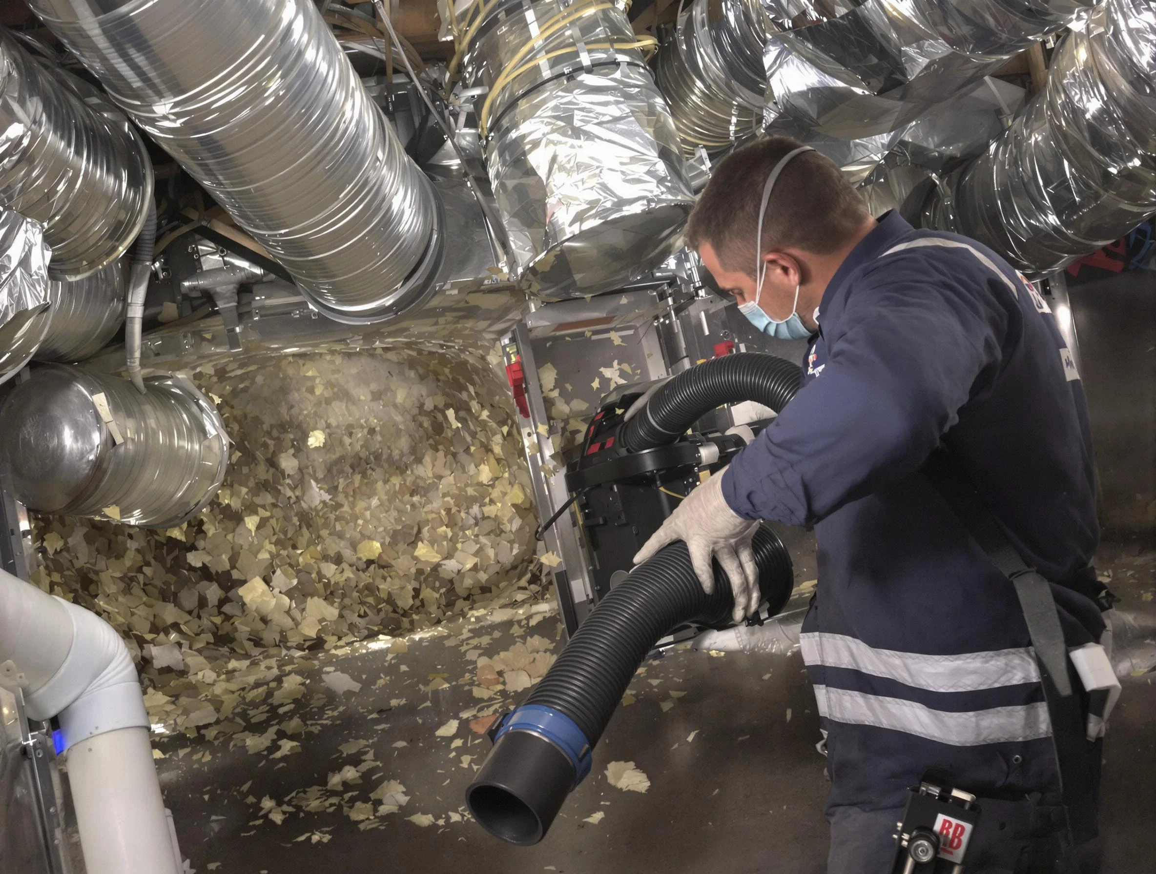 Walpole Air Duct Cleaning specialist operating negative pressure cleaning equipment for thorough duct maintenance in Walpole